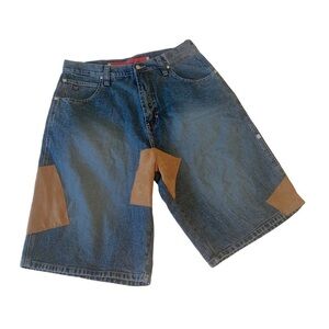 Vintage Vokal Y2K Hip Hop Suede Patch Denim Skater Shorts Vokal Sz 34